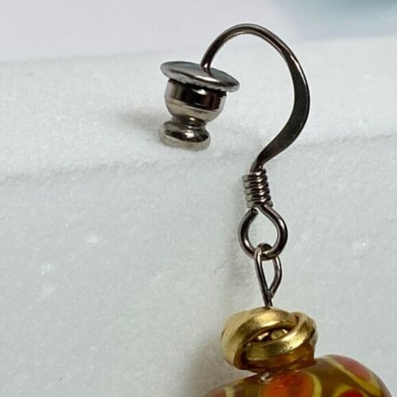 Murano Venetian Earrings Clear Glass Bead Multi Color Polka Dot Dangle Hook VTG - Picture 7 of 15